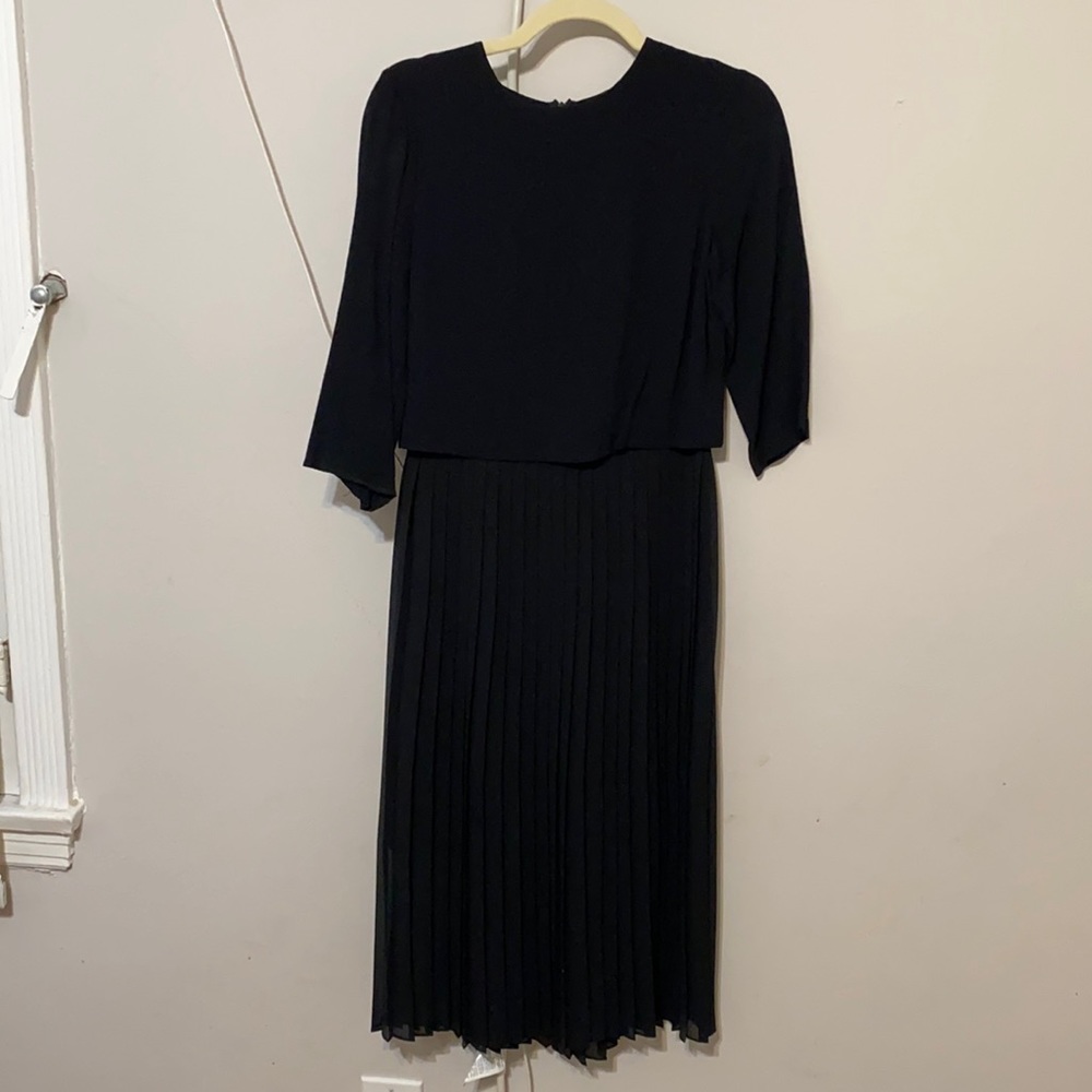 Zara black pleated midi dress, with 3/4 sleeves